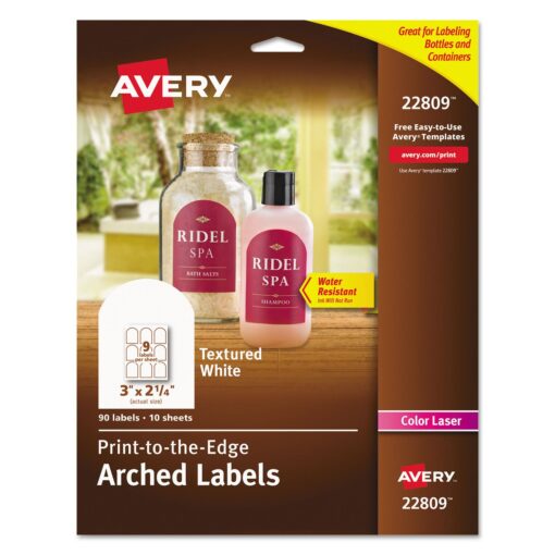 Avery Arched Labels with Sure Feed for Laser Printers, Water Resistant, 3" x 2.25", 90 Labels (22809) Pack of 90