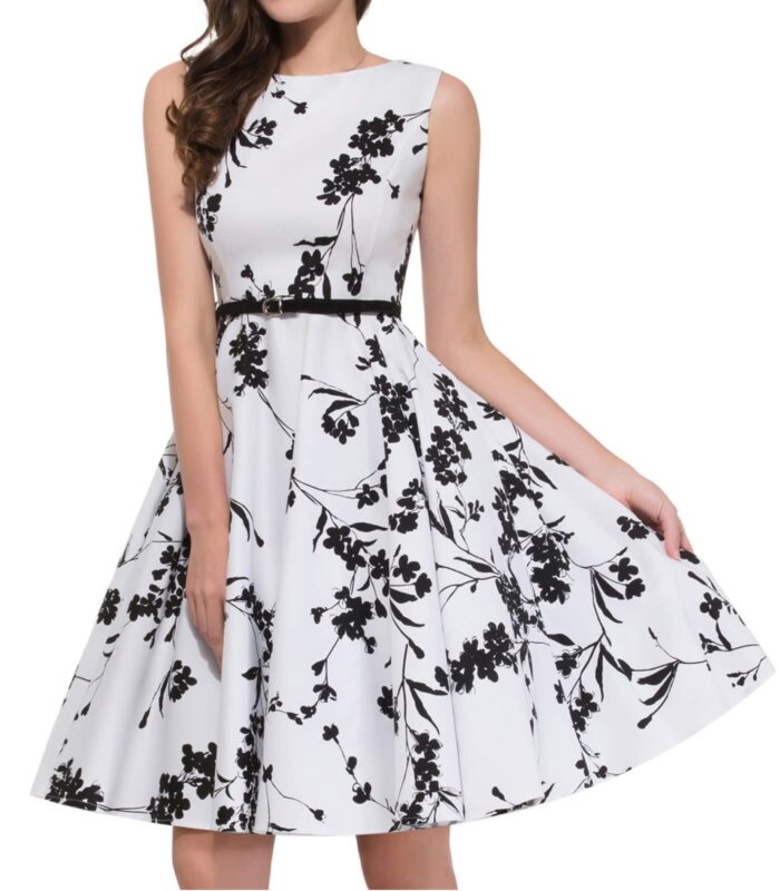GRACE KARIN Boatneck Sleeveless Vintage Tea Dress with Belt X-Small Floral-11