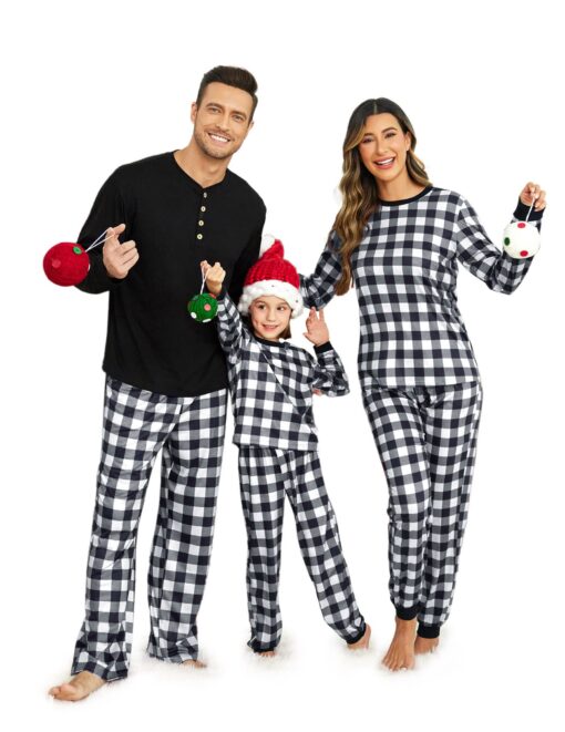 Ekouaer Matching Family Christmas Pajama Sets Womens Mens Kids Pjs Long Sleeve Sleepwear Holiday Lounge Sets Men XX-Large Black White-buffalo Plaid