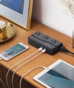 BESTEK Universal Travel Adapter 220V to 110V Voltage Converter with 6A 4-Port USB Charging and UK/AU/US/EU Worldwide Plug Adapter (Black) 02 black 23 71oejBU274L