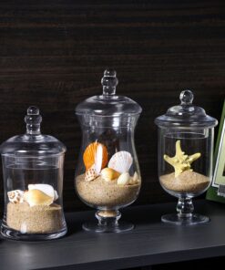 MyGift Clear Glass Apothecary Jars with Lid, Decorative Footed Vase, Candy Buffet Containers, Set of 3 12 71ogZLT0ayL