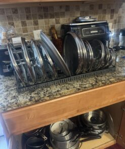 Pot Lid Holder 12+ Adjustable Dividers by BTH Expandable Pan and Pot Lid Organizer Rack for Cabinet – Heavy Duty Pot Lid Organizer for Kitchen Under Sink Drawer Pantry Storage (5.5"W, Dark Grey) LID HOLDER 5.5"W (DARK GREY) 28 71ohLy xrDL