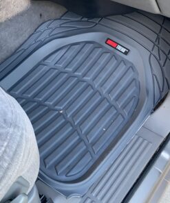 Motor Trend FlexTough Floor Mats for Cars, Gray Deep Dish All-Weather Mats, Waterproof Trim-To Fit Automotive Floor Mats for Trucks SUV, Universal Liner Car Accessories Full Set 56 71ohXim5jML