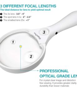 MagniPros 3 Ultra Bright LED Lights 3X 4.5X 25X Power Handheld Reading Magnifying Glass with Light- Ideal for Reading Small Prints, Map, Coins, Inspection and Jewelry Loupe… 15 71ojBcibxL