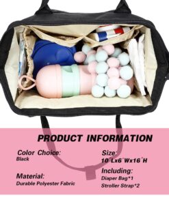 Diaper Bag Backpack, Baby Essentials Bag with Insulated Pockets Stroller Straps, Multifunctional Large Capacity Diaper Bags for Baby Girl Boy, Waterproof Baby Bag Backpack for Mom dad Travel (Black) Black-1 8 71ojNfslopL