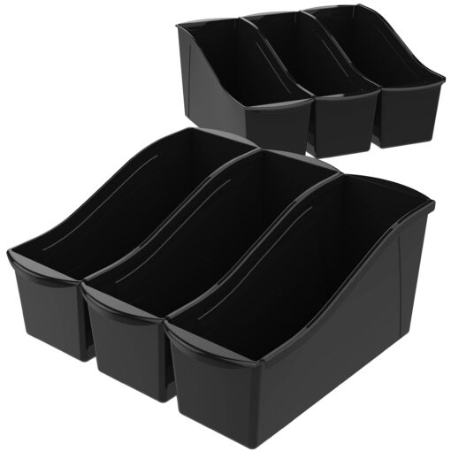 Storex Large Book Bin, Interlocking Plastic Organizer for Home, Office and Classroom, Black, 6-Pack (70109E06C)