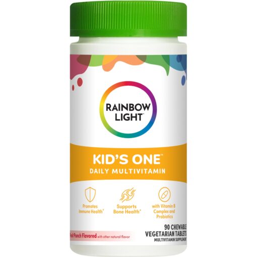 Rainbow Light Kids One Multivitamin, Chewable Multivitamin for Kids Provides Healthy Growth and Immune Support, With Vitamin C, Zinc, & B Complex, Vegetarian and Gluten Free, Fruit Punch, 90 Count 90 Count (Pack of 1)