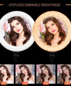 Alternative view of LimoStudio LED Ring Light 18-inch Diameter, Color Temperature Control Available: 3200K–5600K with Height 71.5" Tripod Stand, Cell Phone Holder, 360° Mini Ball Head Adapter, AGG1451