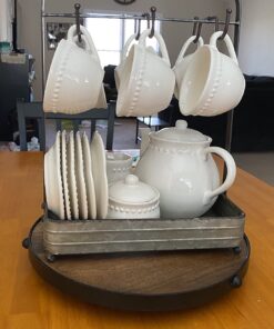 Benzara BM177866 Rustic Galvanized Metal Crockery Holder with Cup Hooks, Gray 35 71oq WBH88L