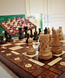 Wegiel Handmade European Ambassador Chess Set - Wooden 21 Inch Beech & Birch Board with Felt Base - Carved Hornbeam & Sycamore Wood Chess Pieces Ambassador - Brown 73 71oq3wg1xFL