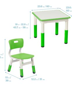 ECR4Kids Dry-Erase Square Activity Table with 2 Chairs, Adjustable, Kids Furniture, Grassy Green, 3-Piece Table&Chairs 13 71ov k Ny8L
