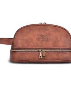Vetell Classic Men's Leather Toiletry Bag and Dopp Kit with Upper and Lower Zippered Compartments, 2 Mesh Bottle Pouches, and Carrying Handle - The Best Gift for Men. 41 71oy2 nO2CL