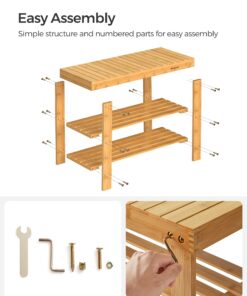 SONGMICS Shoe Rack Bench, 3-Tier Bamboo Shoe Storage Organizer, 11.3 x 27.6 x 17.8 Inches, Natural ULBS04N 29 71oyDoY8guL