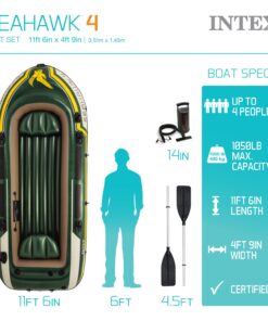 INTEX Seahawk Inflatable Boat Series: Includes Deluxe Aluminum Oars and High-Output Pump – SuperStrong PVC – Fishing Rod Holders – Heavy Duty Grab Handles – Gear Pouch Seahawk 4 Boat Set 26 71oyQyUoOzL