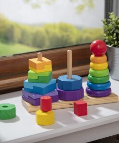 Melissa & Doug Geometric Stacker - Wooden Educational Toy - Shape Sorter And Stacking Toy, Stacking Tower Toy For Babies, Toddlers And Kids Ages 2+, Multicolor, Playsets 31 71p uARcS9L