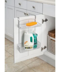 mDesign Steel Over Cabinet Kitchen Storage Organizer Holder or Basket - Hang Over Cabinet Doors in Kitchen, Pantry, Bathroom - Holds Dish Soap, Window Cleaner - Concerto Collection - Chrome Pack of 1 22 71p12TOkXlL