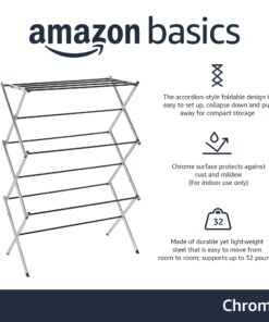 Amazon Basics Foldable Laundry Rack for Air Drying Clothing, 41.8" x 29.5" x 14.5" (L x W x H), Chrome Silver 20 71p2K48a5oL