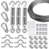 Litcher Globe String Light Suspension Kit, Outdoor Light Guide Wire, Vinyl Coated Stainless Steel Steel Cable,Include 150fts Transparent PVC and 304 Stainless Steel Wire Cable, Turnbuckle and Hooks