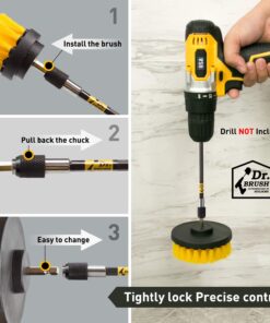 Holikme 4Pack Drill Brush Power Scrubber Cleaning Brush Extended Long Attachment Set All Purpose Scrub Brushes Kit for Grout, Floor, Tub, Shower, Tile, Bathroom and Kitchen Surface,Yellow Yellow 25 71p49lawCjL