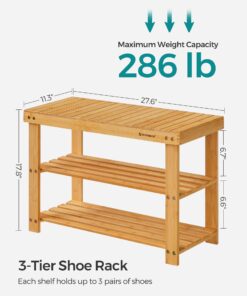 SONGMICS Shoe Rack Bench, 3-Tier Bamboo Shoe Storage Organizer, 11.3 x 27.6 x 17.8 Inches, Natural ULBS04N 24 71p5kR KHjL