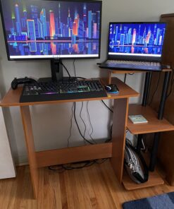 Furinno Efficient Home Laptop Notebook Computer Desk with Square Shelves, Light Cherry/Black Plastic Poles-Square Side 55 71p8mLHMRGL