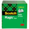 Scotch Magic Tape, Invisible, Repair Christmas Cards and Use as Holiday Gift Wrap Supplies for Christmas, 2 Tape Rolls 2 Rolls