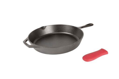 Lodge Cast Iron Skillet with Red Silicone Hot Handle Holder, 12-inch