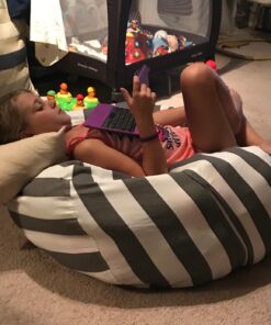 Creative QT Stuff ’n Sit Extra Large 38’’ Bean Bag Storage Cover for Stuffed Animals & Toys – Gray & White Stripe – Toddler & Kids’ Rooms Organizer – Giant Beanbag Great Plush Toy Hammock Alternative Grey/White Striped X-Large 42 71pDaA6vX4L