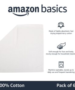 Alternative view of Amazon Basics Fast Drying Bath Towel, Extra Absorbent, Terry Cotton Washcloth, 12 x 12 Inch, White - Pack of 60