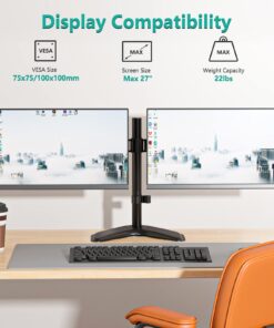 WALI Free Standing Dual LCD Monitor Fully Adjustable Desk Mount Fits 2 Screens up to 27 inch, 22 lbs. Weight Capacity per Arm, with Grommet Base (MF002), Black 24 71pF9wjMWfL