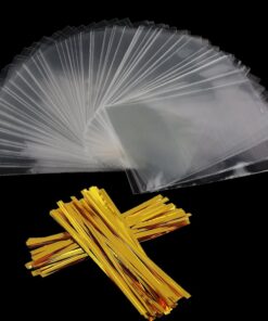 COOLAKE Clear Treat Bags 100 PCS Cellophane Bags Clear Candy Bags with 100 PCS Metallic Twist Ties For Kids Birthday Candy Popcorn Gift Cookie Small (4''by 6'') 100PCS 4" by 6" 23 71pFQg99cTL