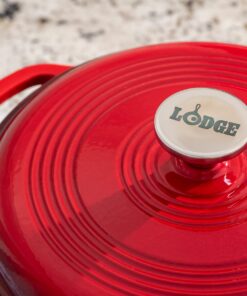 Lodge 4.5 Quart Enameled Cast Iron Dutch Oven with Lid – Dual Handles – Oven Safe up to 500° F or on Stovetop - Use to Marinate, Cook, Bake, Refrigerate and Serve – Island Spice Red 28 71pFZhaD bL