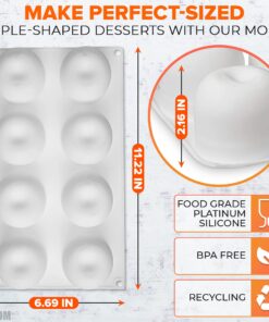 Alternative view of Round Silicone Molds for Chocolate Candy - 8 Cavity Apple Mold 3d Silicone Molds for Baking Molds Silicone Shapes Ice Cream Candy Molds Silicone White Chocolate Dessert Molds Cake Baking Supplies Apple Silicone Mold