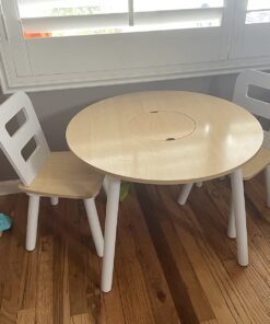 KidKraft Wooden Round Table & 2 Chair Set with Center Mesh Storage - Natural & White, Gift for Ages 3-6 34 71pH7KwY rL