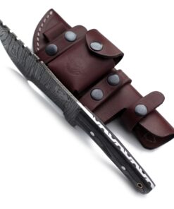 WolfKlinge DCX17-35 Handmade Damascus Steel Hunter, Barbarian Tracker, Sheep Horn Handle, with Cowhide Leather Sheath 14 71pKhTj0UfL