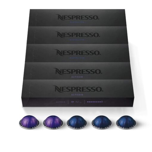 Nespresso Capsules VertuoLine, Espresso Variety Pack, Medium and Dark Roast Espresso Coffee, 50 Count Coffee Pods, Brews 1.35 Ounce (VERTUO LINE ONLY) Diavolitto and Altissio Variety Pack 10 Count (Pack of 5)