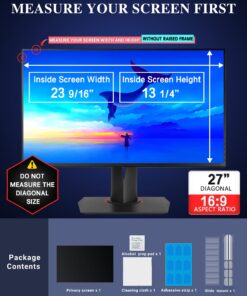 Alternative view of PYS 27 Inch Privacy Screen for 16:9 Widescreen Computer Monitor - Easy Removable Screen Filter Shield - Anti Glare & Blue Light - Anti Scratch Protector Film for Data Security 27 Inch Diagonal (16:9)