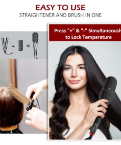 Alternative view of Ionic Hair Straightener Brush Upgrade 2.0,GLAMFIELDS Electrical Heated Hair Straightening with Faster Heating, MCH Ceramic Technology, Auto Temperature Lock, Anti Scald, Heat Resistant Glove(Black-01) Black