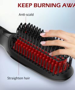 Ionic Hair Straightener Brush Upgrade 2.0,GLAMFIELDS Electrical Heated Hair Straightening with Faster Heating, MCH Ceramic Technology, Auto Temperature Lock, Anti Scald, Heat Resistant Glove(Black-01) Black 41 71pYBlpQ1eL