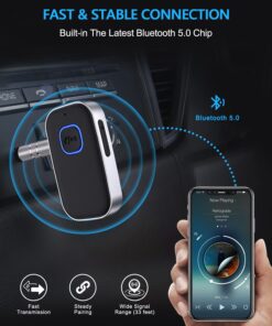 COMSOON Bluetooth Receiver for Car, Noise Cancelling 3.5mm AUX Bluetooth Car Adapter, Wireless Audio Receiver for Home Stereo/Wired Headphones, Hands-Free Call, 16H Battery Life - Black+Silver 21 71pbvE 3CCL