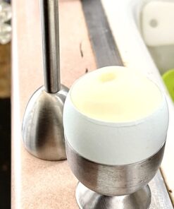 Egg Cups For Soft Boiled Eggs with Spoons - Egg & Cracker Tool Set - Stainless Steel Egg Opener Topper & Cutter - Hard Boiled Egg Holder Tool by Eparé Yellow Rubber Handle 40 71pd2iOmP2L