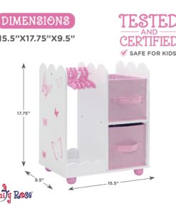 Emily Rose Doll Furniture | USA Business | 18 Inch Doll Clothes Closet Accessory - Wooden Doll Accessories Toy Playsets | 5 Free Wooden 18" Doll Hangers and 2 Large Storage Bins - Butterfly 22 71pegXwjw6L