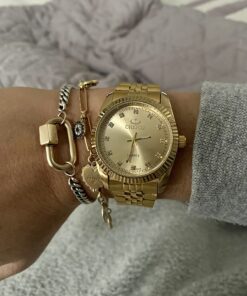 DREAMING Q&P Fq-043 Classic Golden Stainless Steel Male Female Crystals Quartz Wrist Watches for Man Woman Gold 21 71pekgc7 L