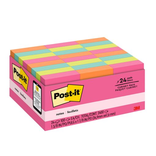 Post-it Mini Notes, 1.5x2 in, 24 Pads, America's #1 Favorite Sticky Notes, Poptimistic Collection, Bright Colors (Magenta, Pink, Blue, Green), Clean Removal, Recyclable 24 Pads Cabinet Pack