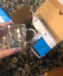 GROSCHE Turin Double Wall Glass Espresso Cups WITH HANDLES - Insulated Glass Cappucino Mugs - Clear Mug - Double Walled Latte Cup - Espresso Mugs (2.35 fl oz - Set of 2) With handle 1 EA 21 71phFkrfXwL