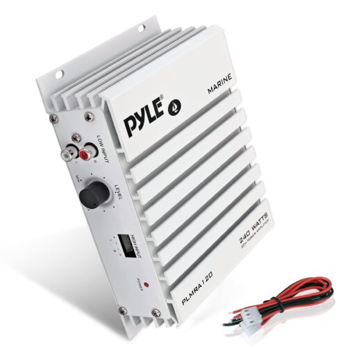 Pyle Hydra Marine Amplifier - Upgraded Elite Series 240 Watt 4 Channel Audio Amplifier - Waterproof, 4-8 Ohm Impendance, GAIN Level Controls, RCA Stereo Input & LED Indicator (PLMRA120) 240 Watts 2 Channel Standard Packaging