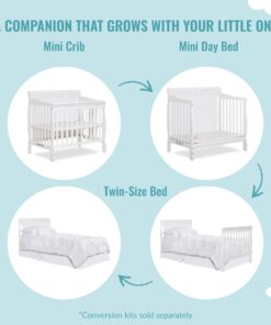Dream On Me Aden 4-in-1 Convertible Mini Crib In White, Greenguard Gold Certified, Non-Toxic Finish, New Zealand Pinewood, With 3 Mattress Height Settings 22 71pjbmJhK4L