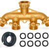 Morvat New & Improved Heavy Duty Brass 4 Way Splitter, Garden Hose Manifold Connector with Comfort Grip ON/OFF Valves, Adapter for Water Faucet & Spigot, Includes Washers, Teflon Tape & Mounting Kit 53 71plK9uWFWL