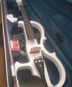 Cecilio Electric/Silent Violin - Style 2, Full Size (4/4) - Ebony Fittings - Metallic Pearl White - Includes Case, Bow, Rosin, Aux Cable, and Headphones 4/4-size 19 71pm4OEVjdL