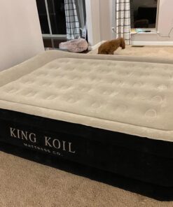 King Koil Luxury Air Mattress Queen with Built-in Pump for Home, 20” Queen Size Inflatable Airbed Luxury Double High Adjustable Blow Up Mattress, Durable - Portable and Waterproof, Black 20 Inch 45 71pm5mfCMRL